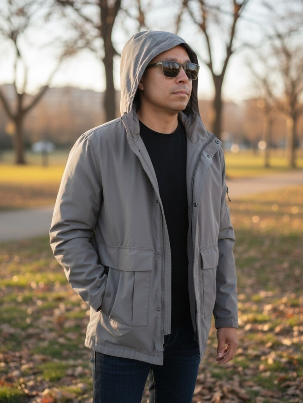 Zara Technical Collection Waterproof Hooded Jacket Gray Utility Techwear Coat M
